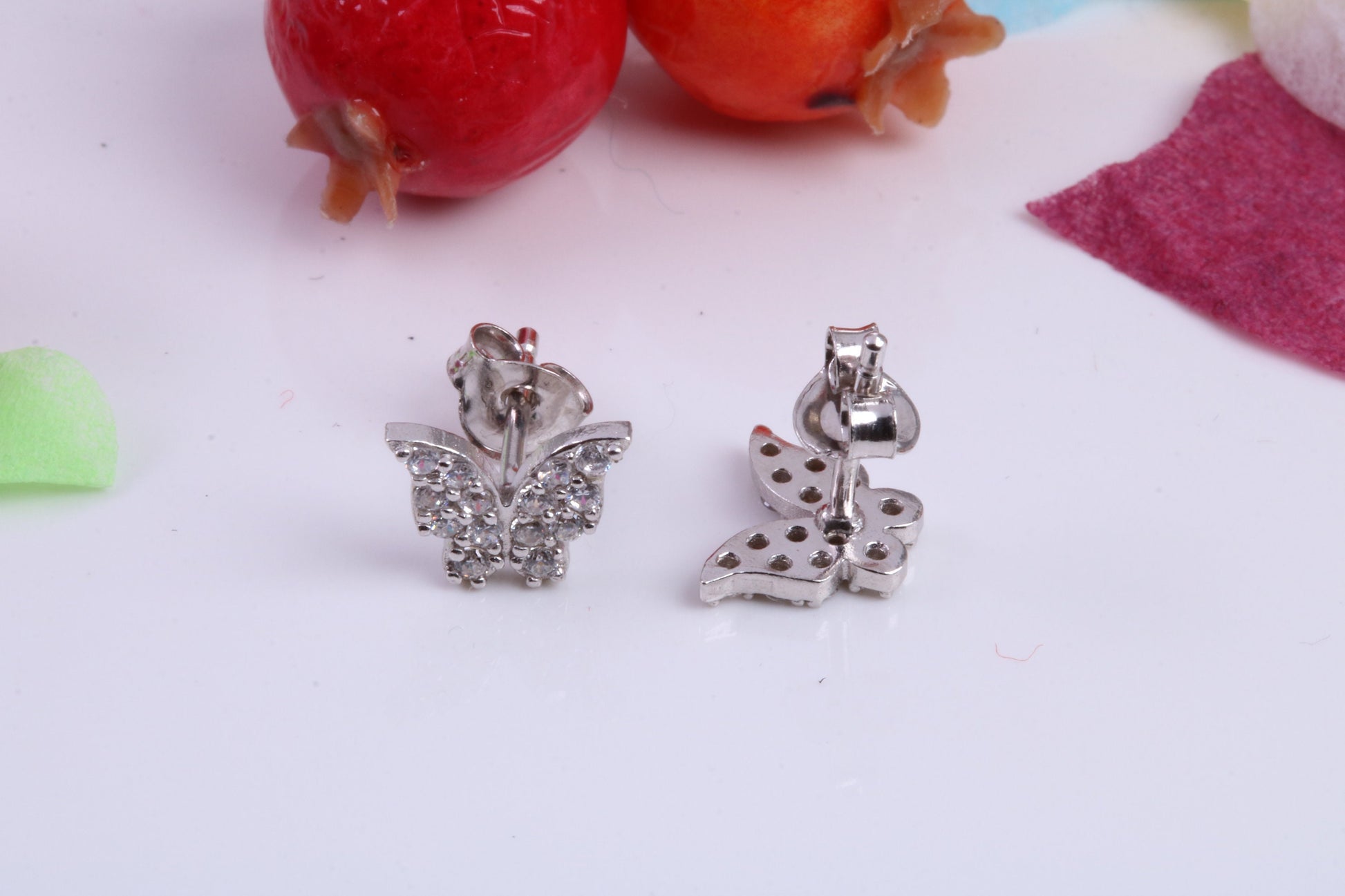 Butterfly Cubic Zirconia set Stud Earrings, Very Dressy, Made from Solid 925 Grade Sterling Silver