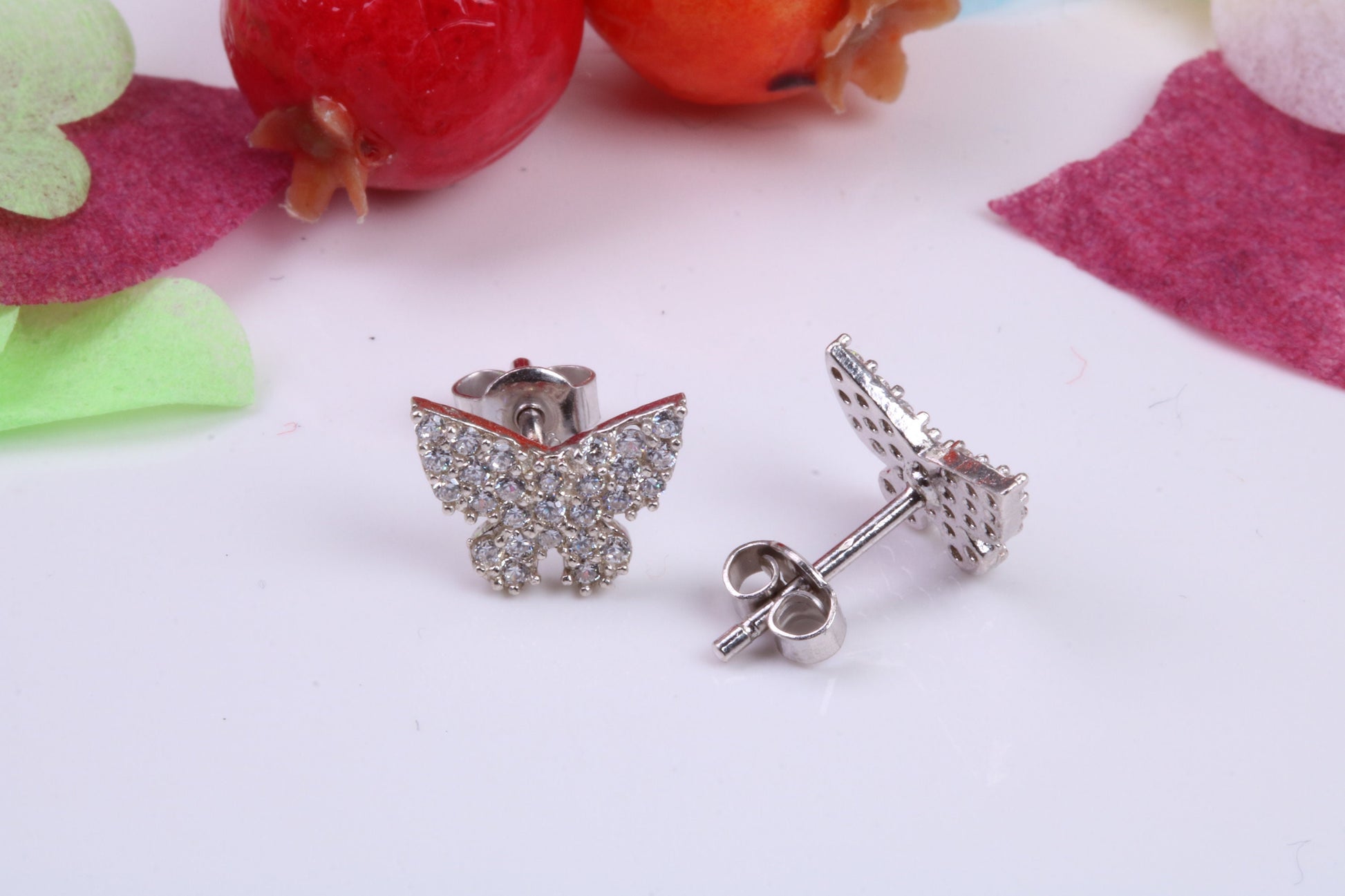 Butterfly Cubic Zirconia set Stud Earrings, Very Dressy, Made from Solid 925 Grade Sterling Silver