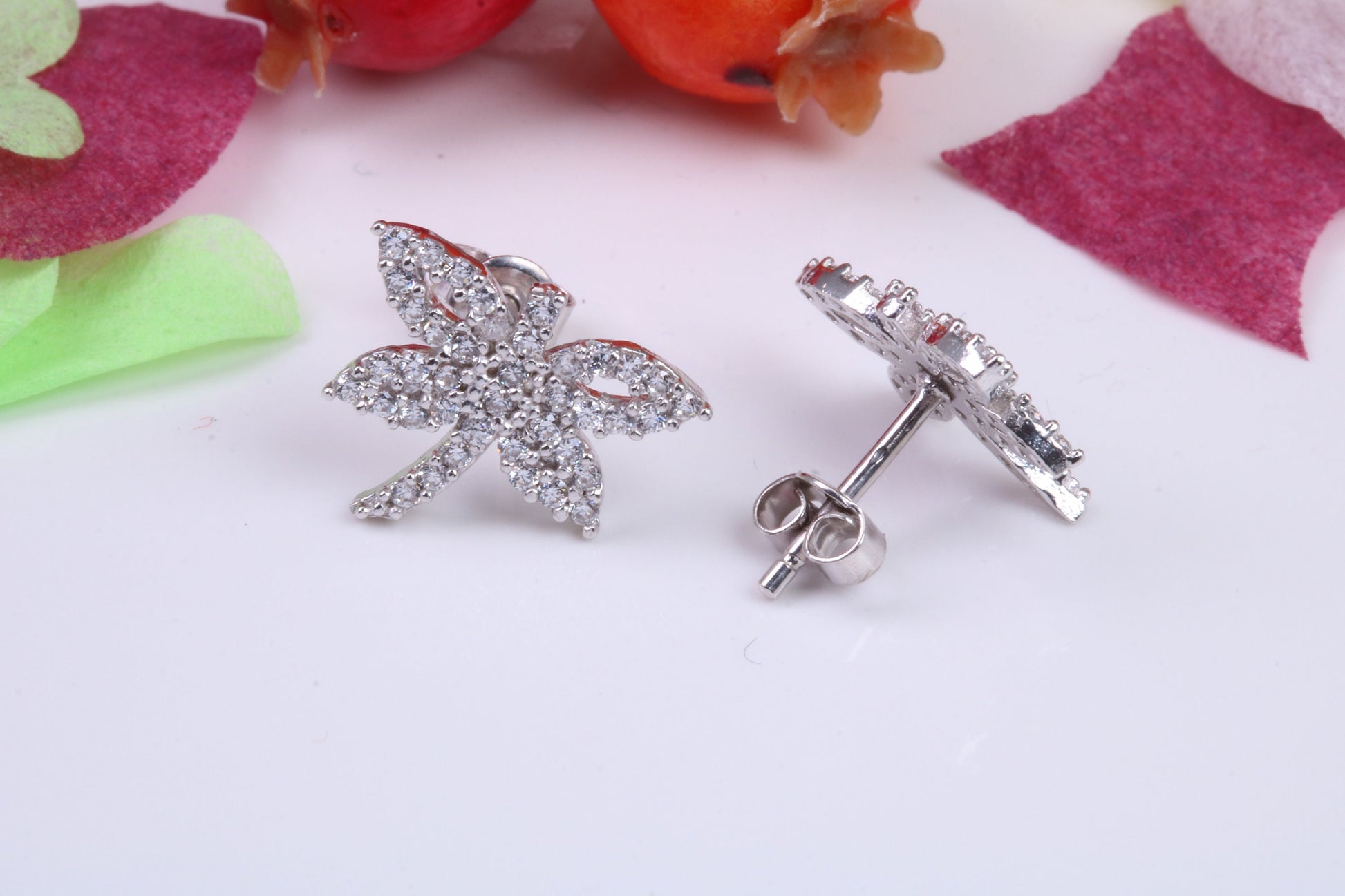 Dragon Fly Cubic Zirconia set Stud Earrings, Very Dressy, Made from Solid 925 Grade Sterling Silver