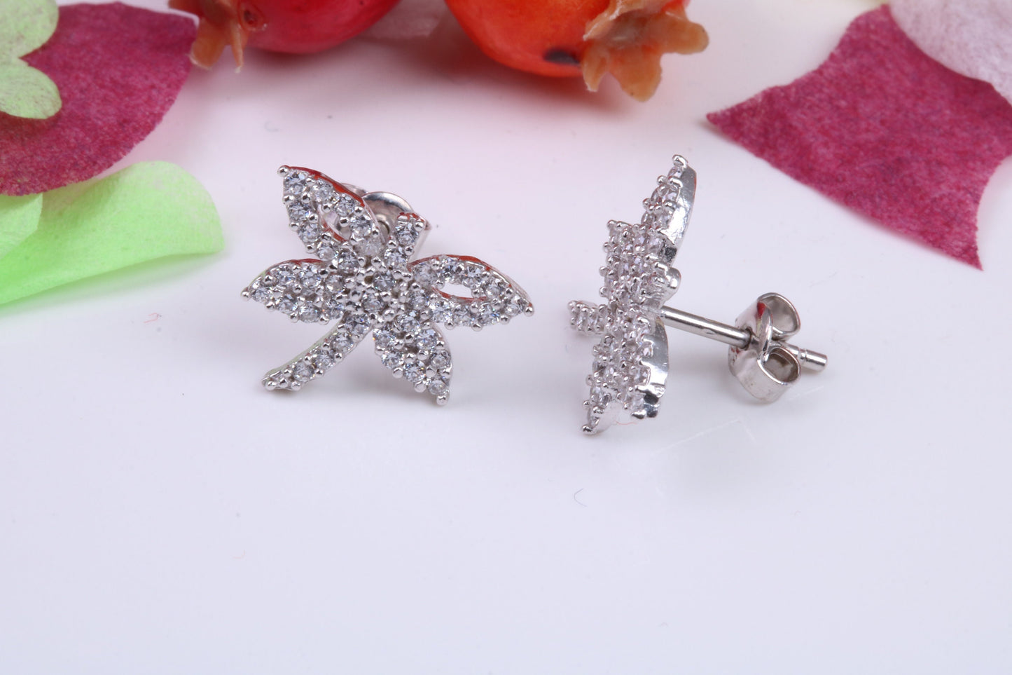 Dragon Fly Cubic Zirconia set Stud Earrings, Very Dressy, Made from Solid 925 Grade Sterling Silver