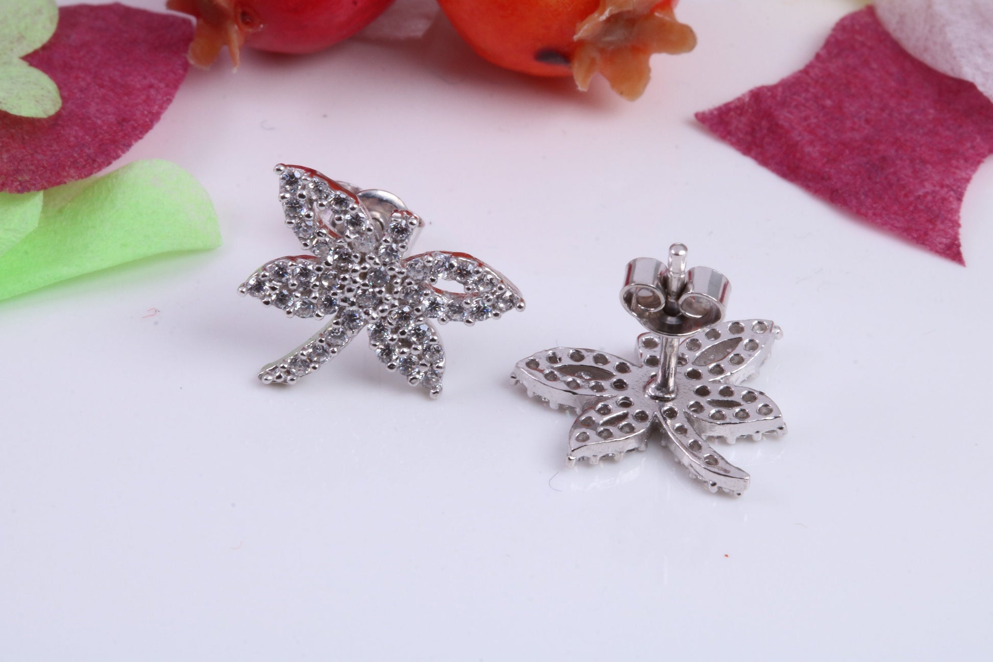 Dragon Fly Cubic Zirconia set Stud Earrings, Very Dressy, Made from Solid 925 Grade Sterling Silver