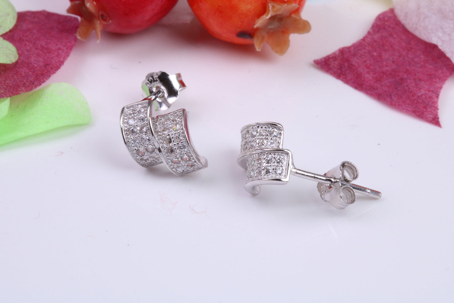 Cubic Zirconia set Stud Earrings, Very Dressy, Made from Solid 925 Grade Sterling Silver