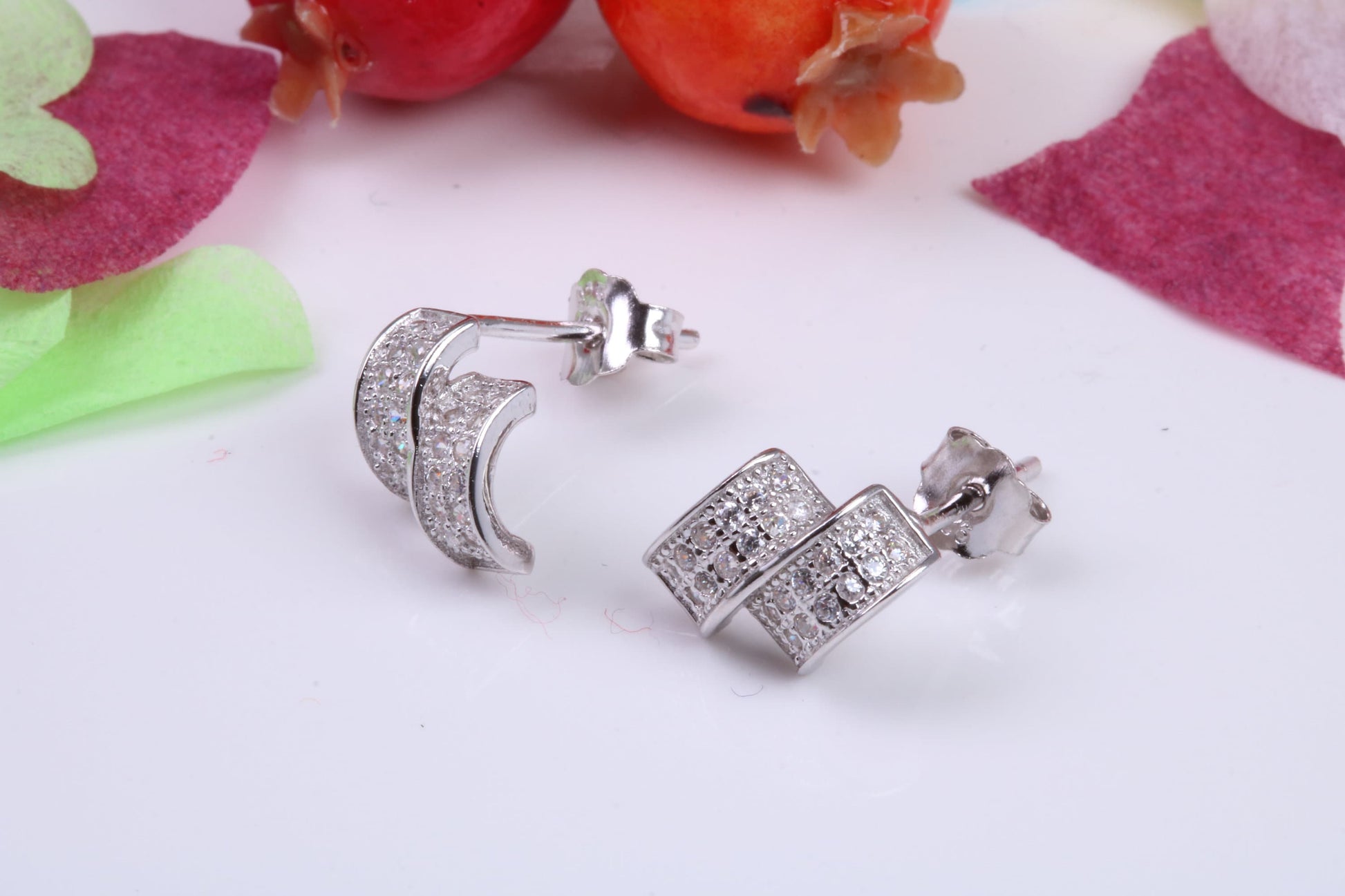 Cubic Zirconia set Stud Earrings, Very Dressy, Made from Solid 925 Grade Sterling Silver