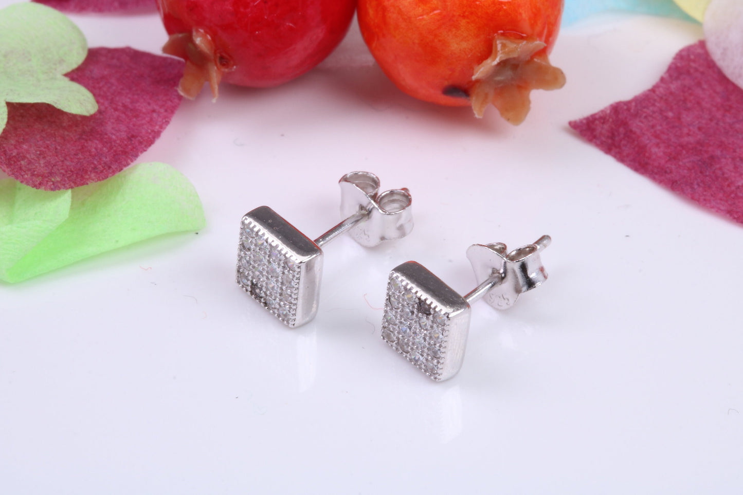 6 mm Square Stud Cubic Zirconia set Earrings, Very Dressy, Made from Solid 925 Grade Sterling Silver