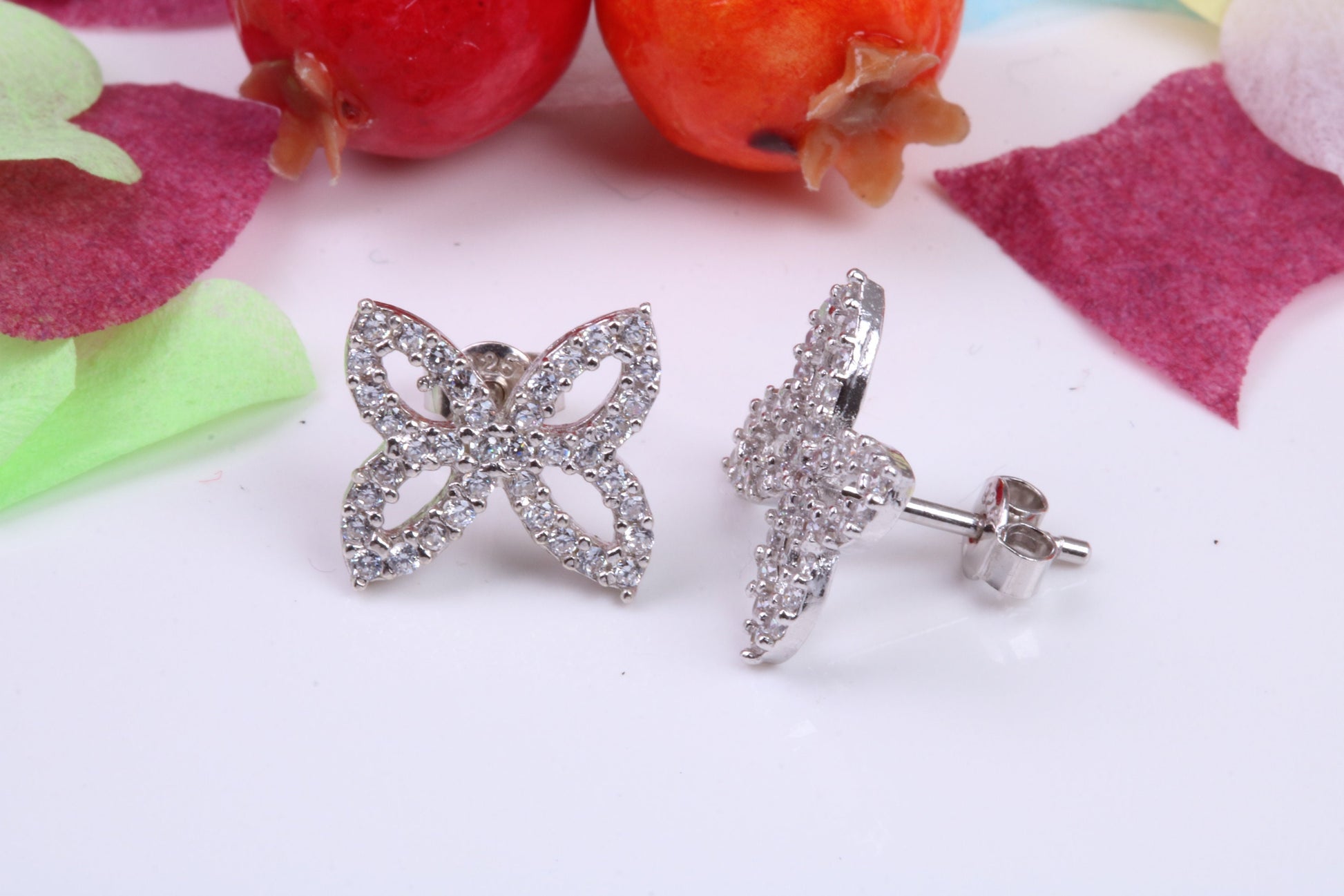 Butterfly Cubic Zirconia set Stud Earrings, Very Dressy, Made from Solid 925 Grade Sterling Silver