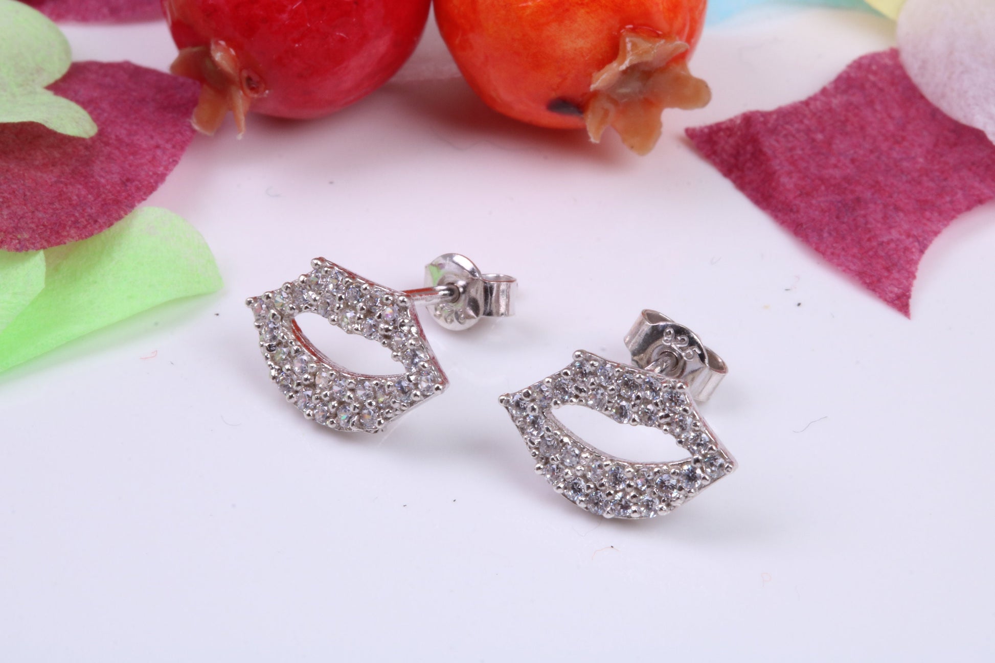 Smile Cubic Zirconia set Stud Earrings, Very Dressy, Made from Solid 925 Grade Sterling Silver