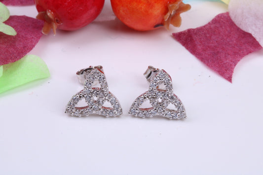 Trinity Knot Cubic Zirconia set Stud Earrings, Very Dressy, Made from Solid 925 Grade Sterling Silver