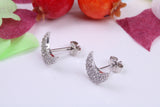 Half Moon Cubic Zirconia set Stud Earrings, Very Dressy, Made from Solid 925 Grade Sterling Silver