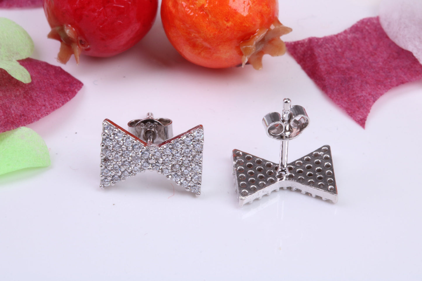 Bow Tie Cubic Zirconia set Stud Earrings, Very Dressy, Made from Solid 925 Grade Sterling Silver