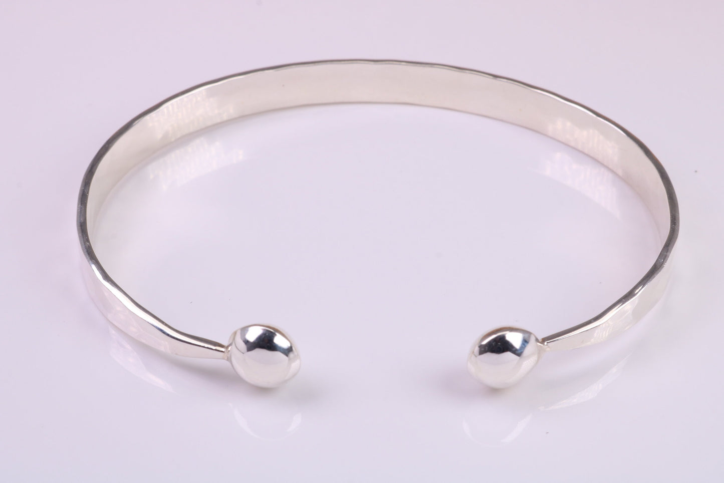 Hammered Finish Oval Solid Silver Bangle