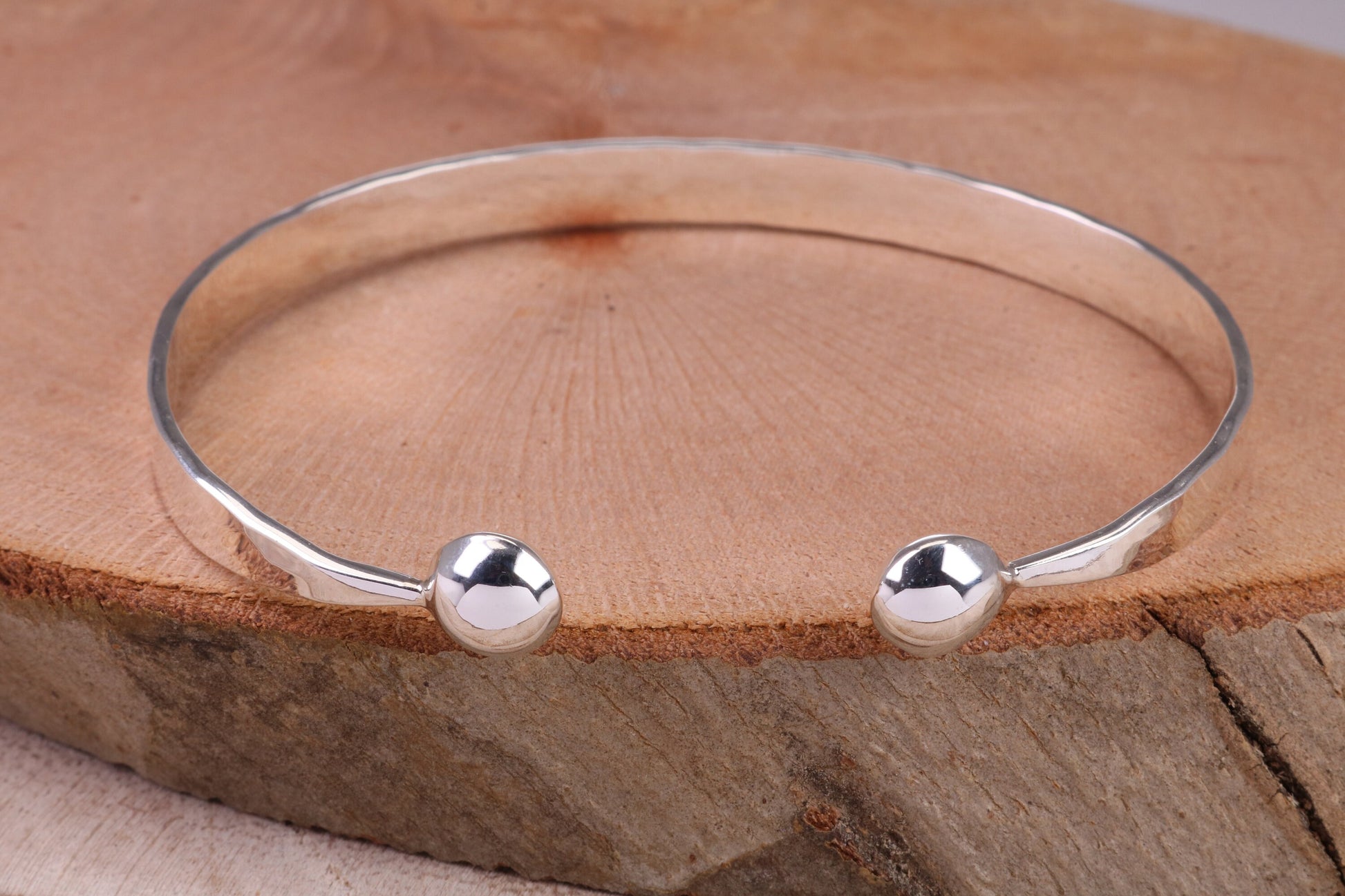 Hammered Finish Oval Solid Silver Bangle