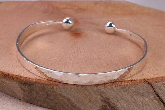 Hammered Finish Oval Solid Silver Bangle