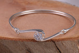 Oval C Z Set Hinged Solid Silver Bangle