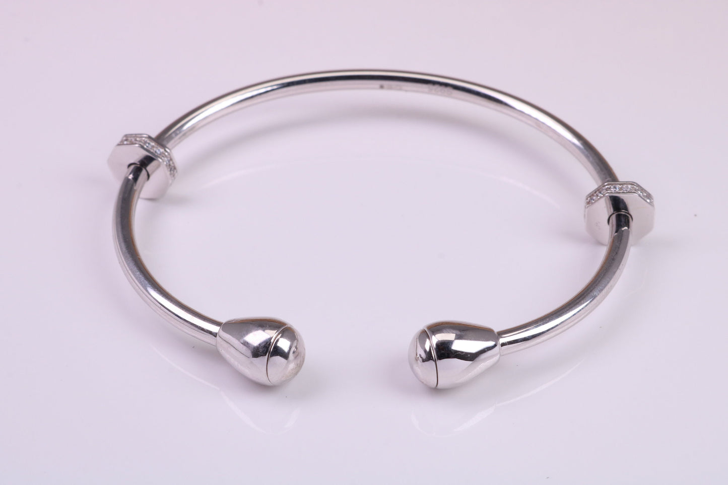 Oval C Z Set Open Ended Solid Silver Bangle