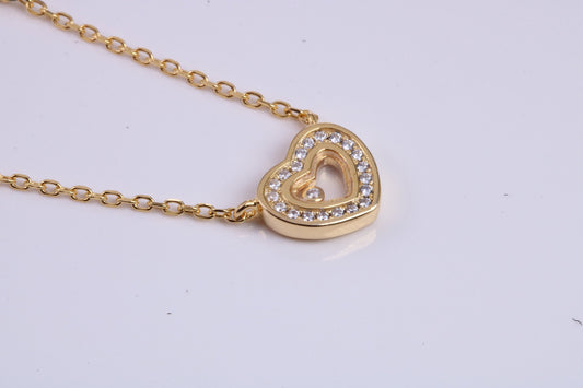 Love Heart Cubic Zirconia set Necklace, made from solid Sterling Silver, 18ct Yellow Gold Plated