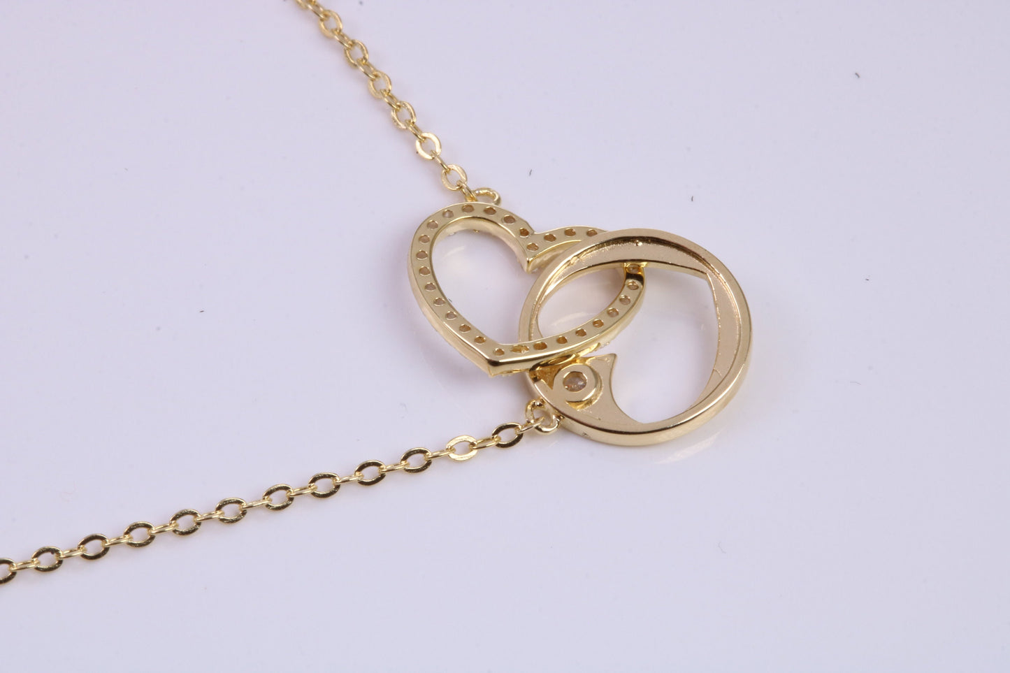 Love Heart Cubic Zirconia set Necklace, made from solid Sterling Silver, 18ct Yellow Gold Plated