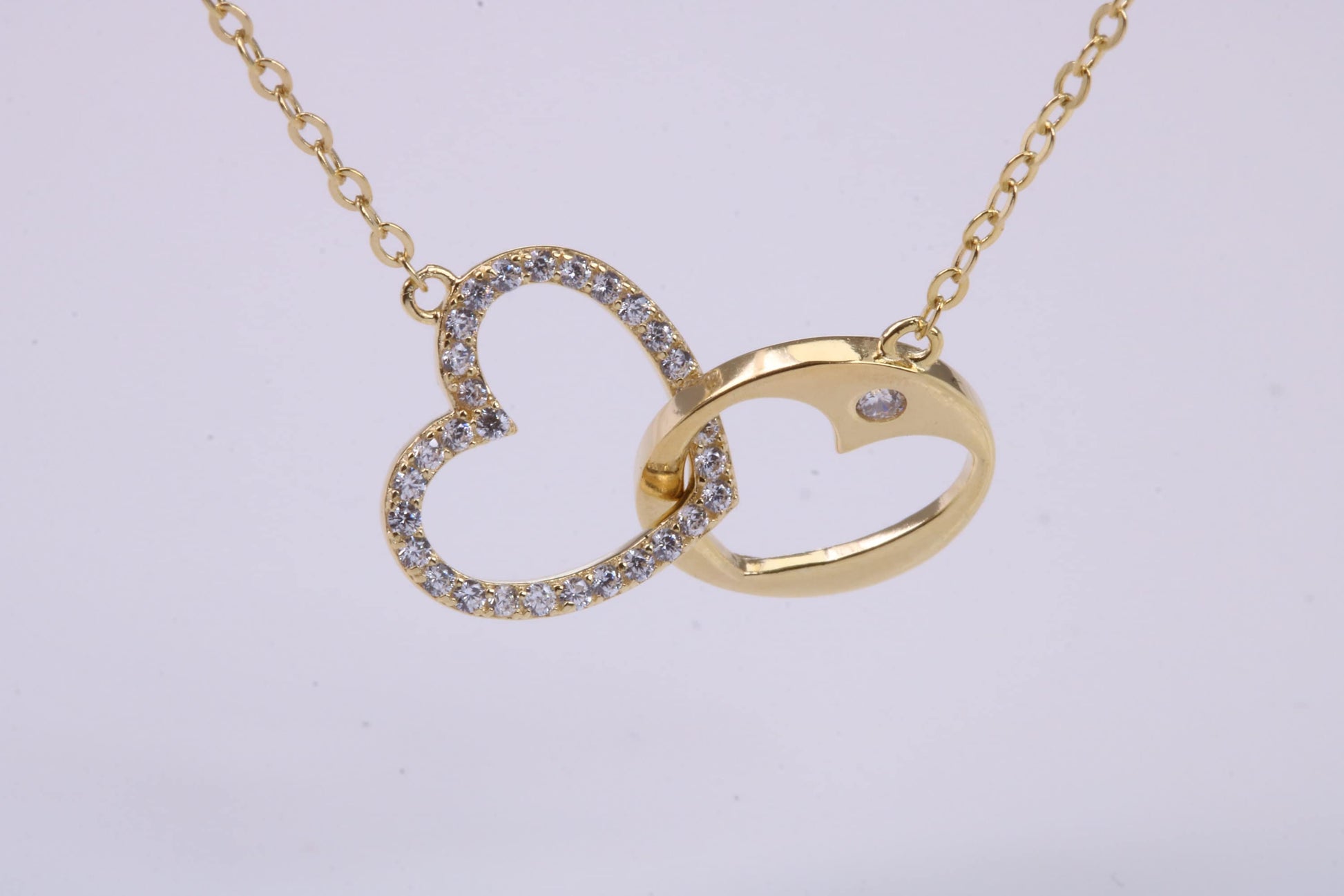 Love Heart Cubic Zirconia set Necklace, made from solid Sterling Silver, 18ct Yellow Gold Plated