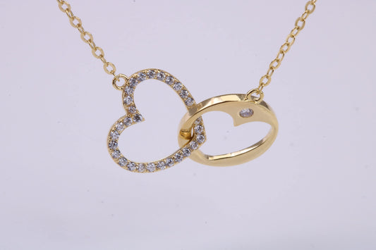 Love Heart Cubic Zirconia set Necklace, made from solid Sterling Silver, 18ct Yellow Gold Plated
