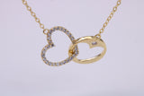 Love Heart Cubic Zirconia set Necklace, made from solid Sterling Silver, 18ct Yellow Gold Plated
