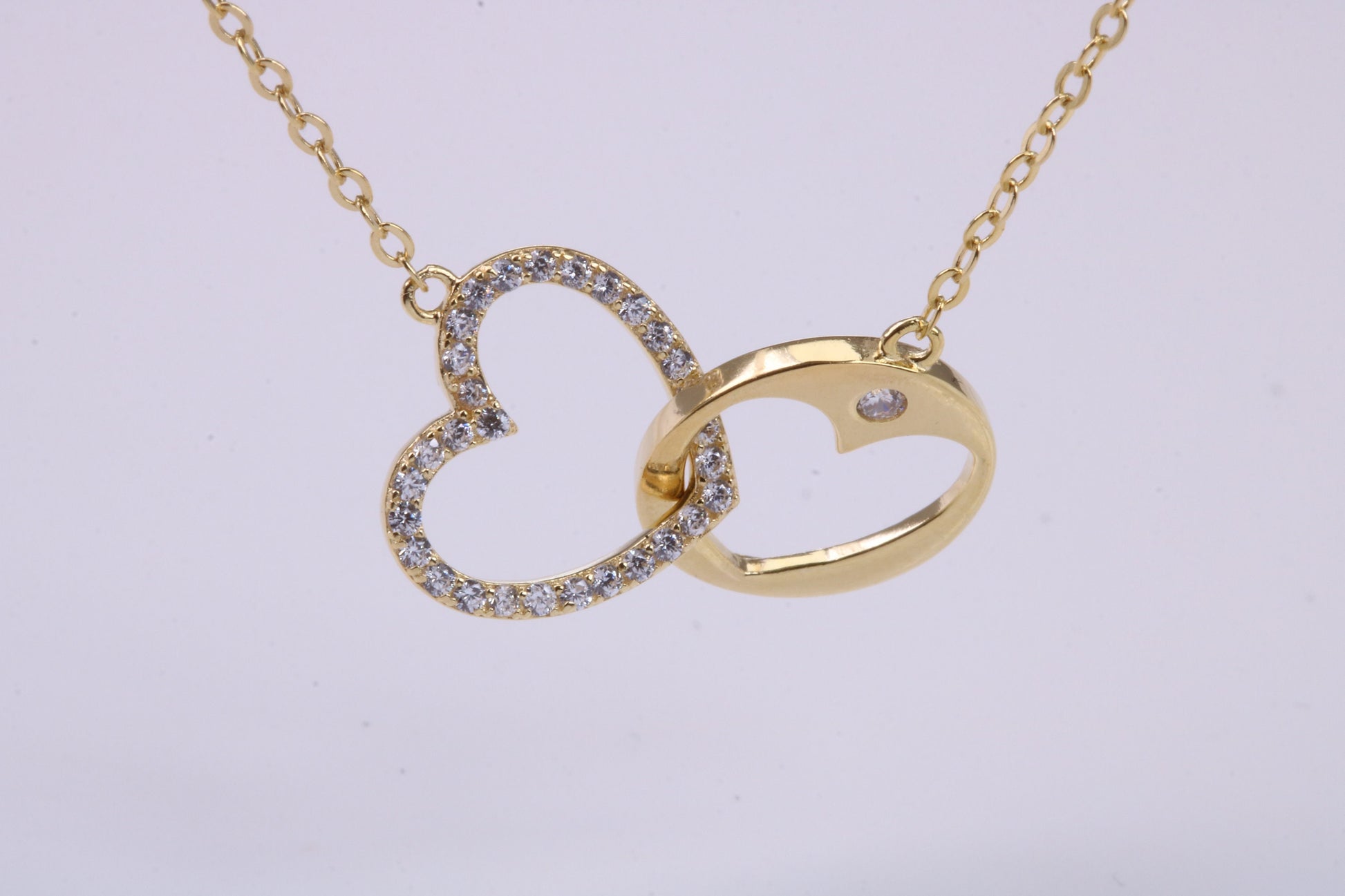 Love Heart Cubic Zirconia set Necklace, made from solid Sterling Silver, 18ct Yellow Gold Plated