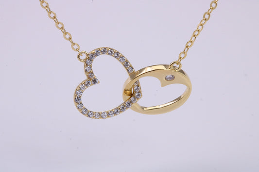 Love Heart Cubic Zirconia set Necklace, made from solid Sterling Silver, 18ct Yellow Gold Plated