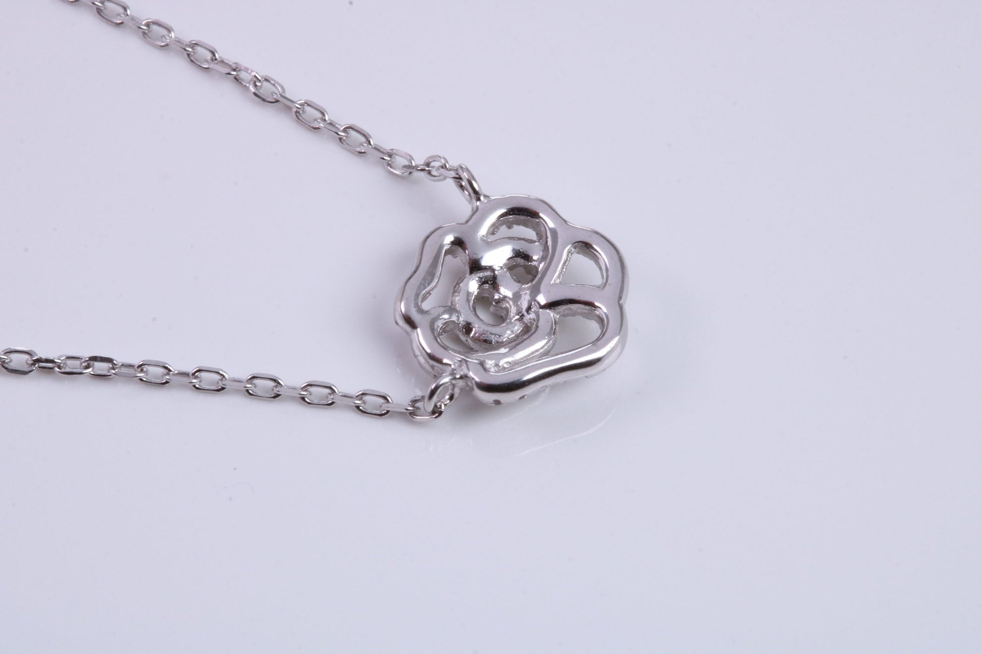 Flower Cubic Zirconia set Necklace, made from solid Sterling Silver, Length Adjustable Chain