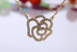 Flower Cubic Zirconia set Necklace, made from solid Sterling Silver, Length Adjustable Chain, 18ct Yellow Gold Plated