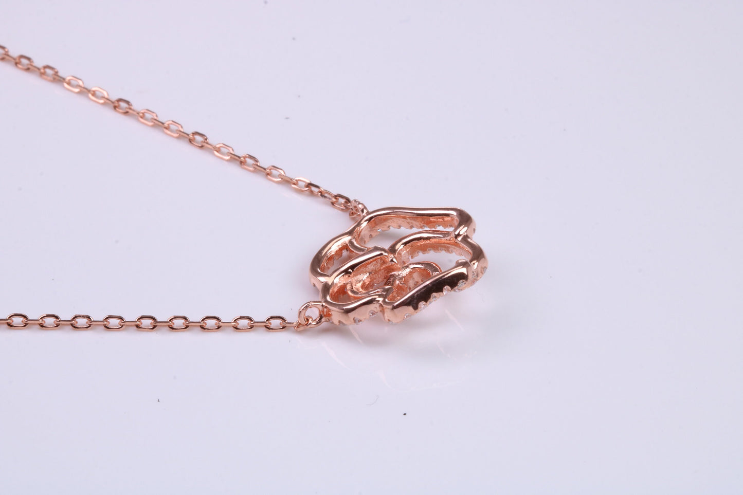 Flower Cubic Zirconia set Necklace, made from solid Sterling Silver, Length Adjustable Chain, 18ct Rose Gold Plated