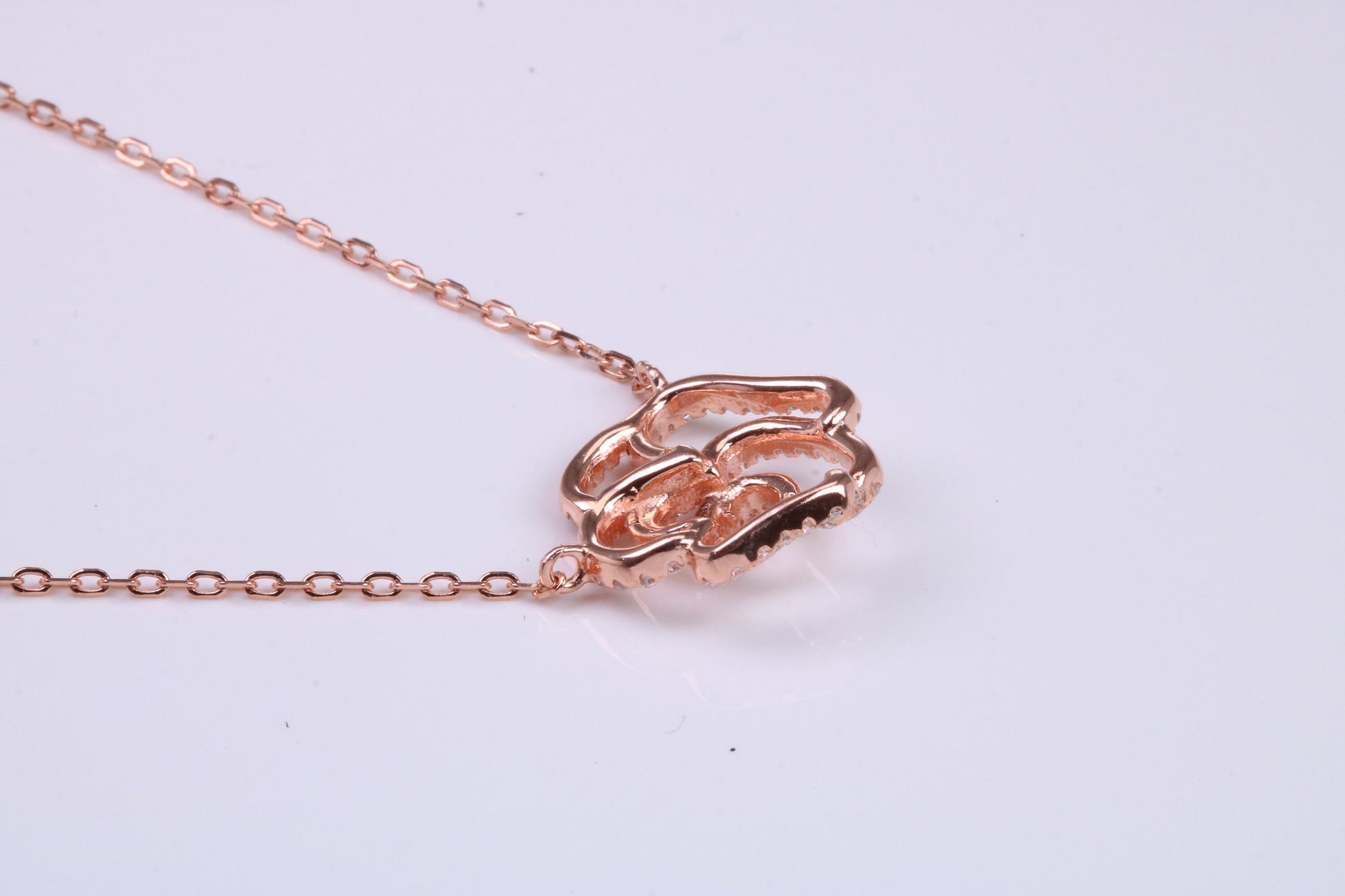 Flower Cubic Zirconia set Necklace, made from solid Sterling Silver, Length Adjustable Chain, 18ct Rose Gold Plated