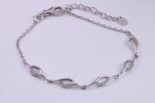 Cubic Zirconia set Bracelet, made from solid Sterling Silver, Length Adjustable