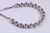 Blue Sapphire Cubic Zirconia set Bracelet, made from solid Sterling Silver, Length Adjustable