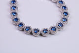 Blue Sapphire Cubic Zirconia set Bracelet, made from solid Sterling Silver, Length Adjustable