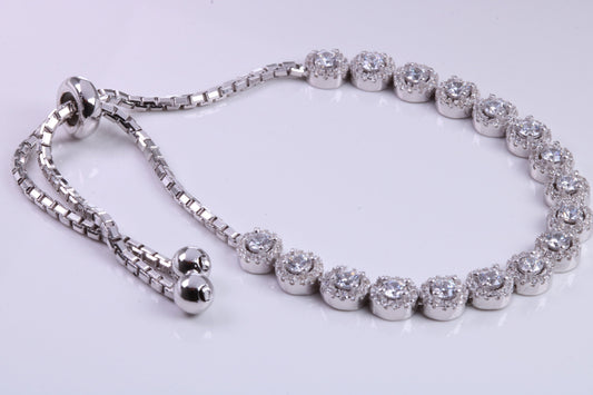 Cubic Zirconia set Bracelet, made from solid Sterling Silver, Length Adjustable