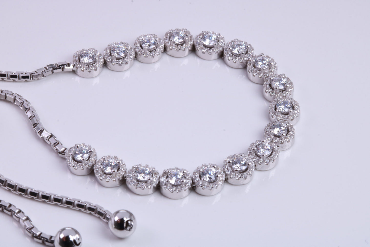 Cubic Zirconia set Bracelet, made from solid Sterling Silver, Length Adjustable