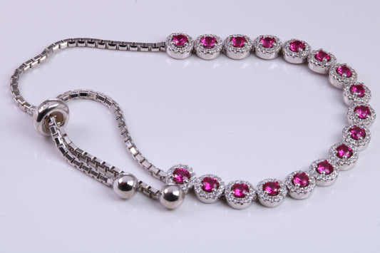 Ruby Cubic Zirconia set Bracelet, made from solid Sterling Silver, Length Adjustable