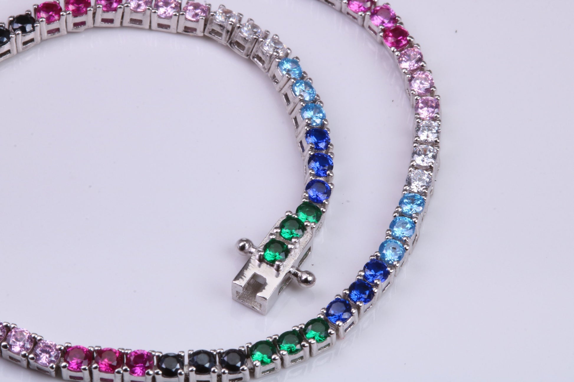 Multi Coloured Cubic Zirconia set Tennis Bracelet, made from solid Sterling Silver