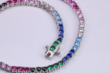 Multi Coloured Cubic Zirconia set Tennis Bracelet, made from solid Sterling Silver