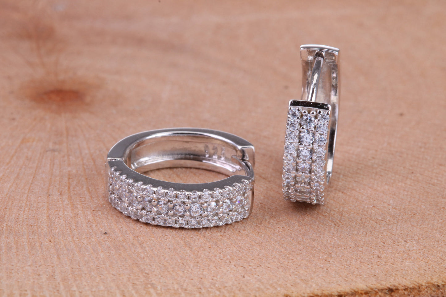 Half Hoop Cubic Zirconia set Earrings, Very Dressy, Made from Solid 925 Grade Sterling Silver