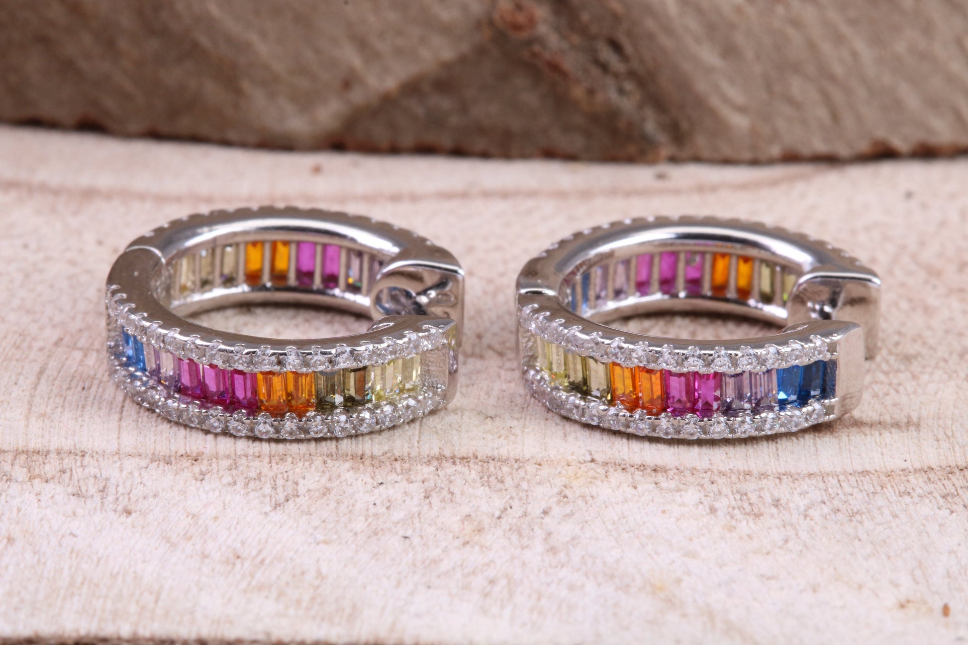 Half Hoop Rainbow Colour Cubic Zirconia set Earrings, Very Dressy, Made from Solid 925 Grade Sterling Silver