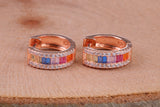 Half Hoop Rainbow Colour Cubic Zirconia set Earrings, Very Dressy, Made from Solid 925 Grade Sterling Silver, Rose Gold Plated