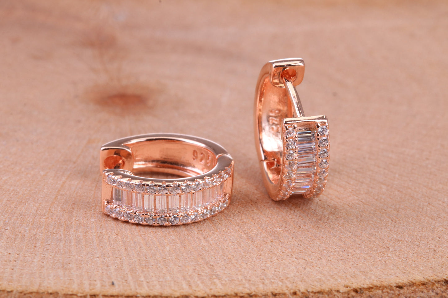 Half Hoop Cubic Zirconia set Earrings, Very Dressy, Made from Solid 925 Grade Sterling Silver, Rose Gold Plated