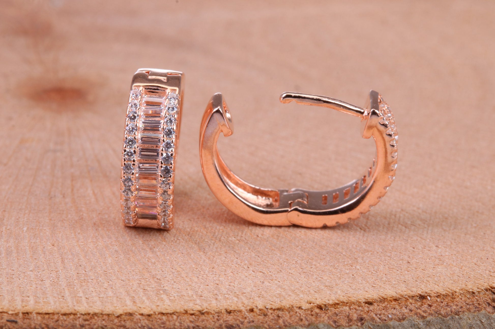 Half Hoop Cubic Zirconia set Earrings, Very Dressy, Made from Solid 925 Grade Sterling Silver, Rose Gold Plated