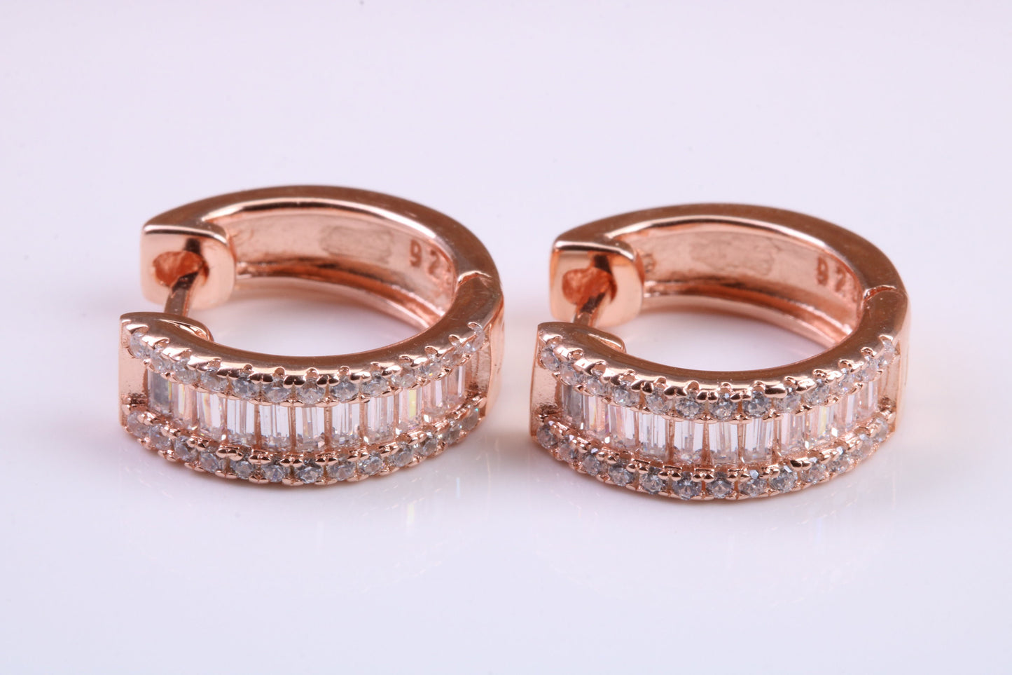 Half Hoop Cubic Zirconia set Earrings, Very Dressy, Made from Solid 925 Grade Sterling Silver, Rose Gold Plated