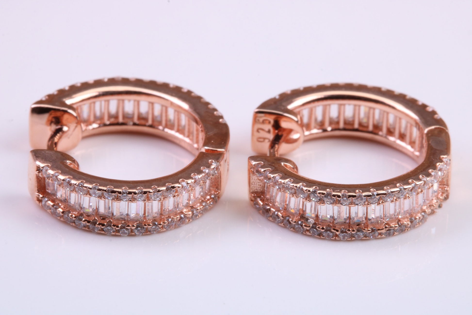 Half Hoop Cubic Zirconia set Earrings, Very Dressy, Made from Solid 925 Grade Sterling Silver, Rose Gold Plated