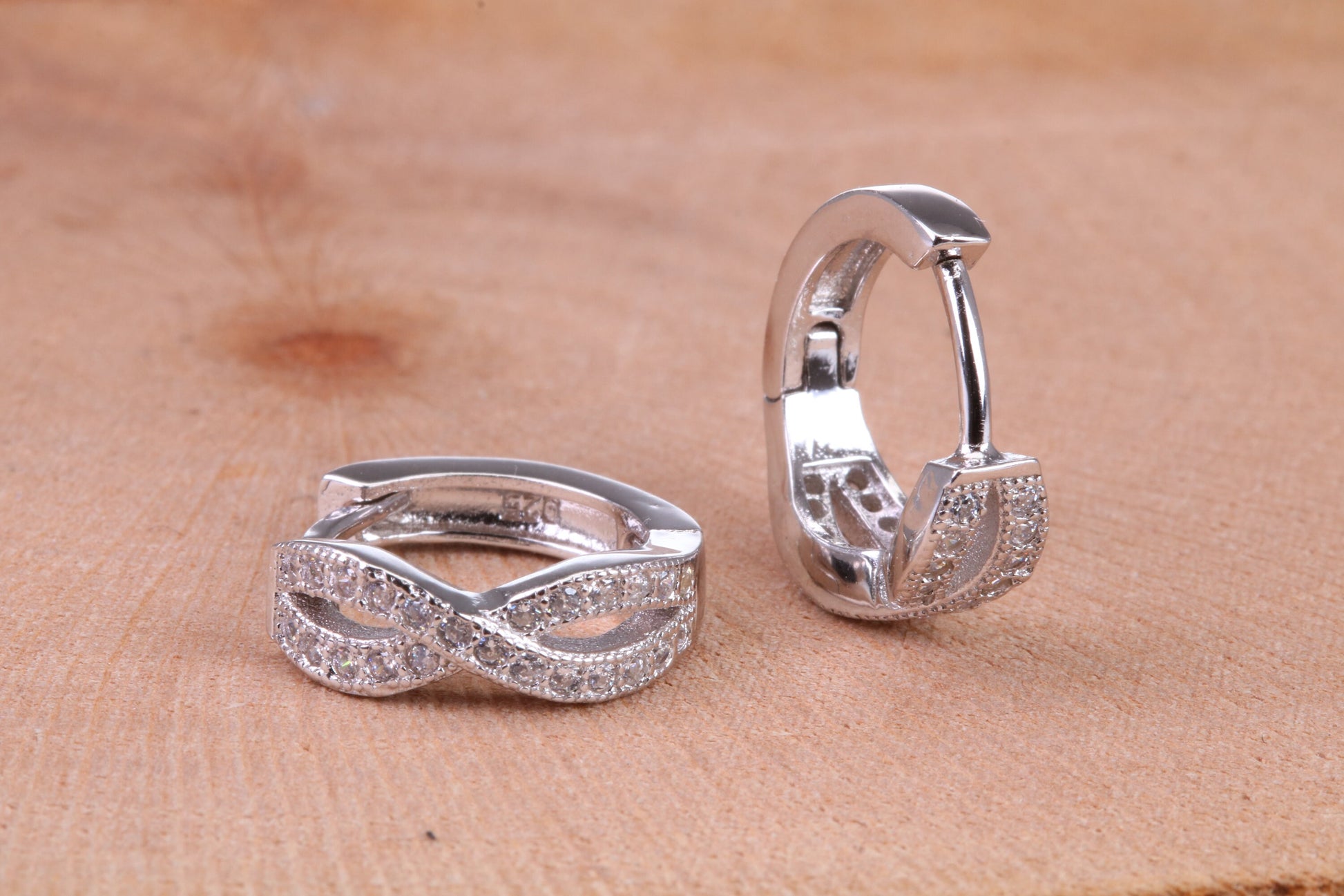 Cubic Zirconia set Hoop Earrings, Very Dressy, Made from Solid 925 Grade Sterling Silver