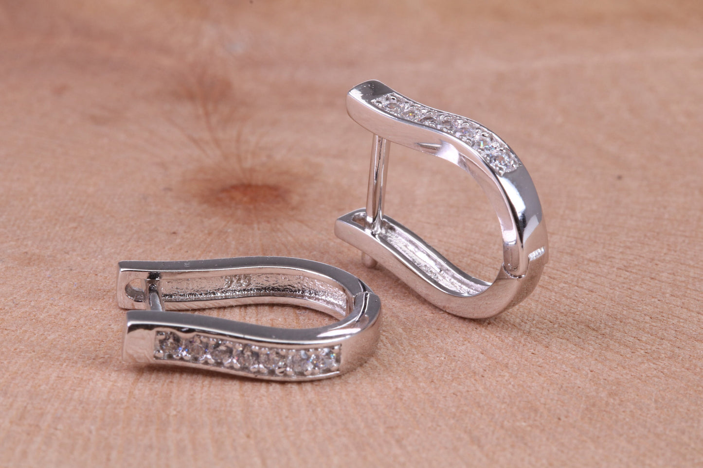 Cubic Zirconia set Hoop Earrings, Very Dressy, Made from Solid 925 Grade Sterling Silver