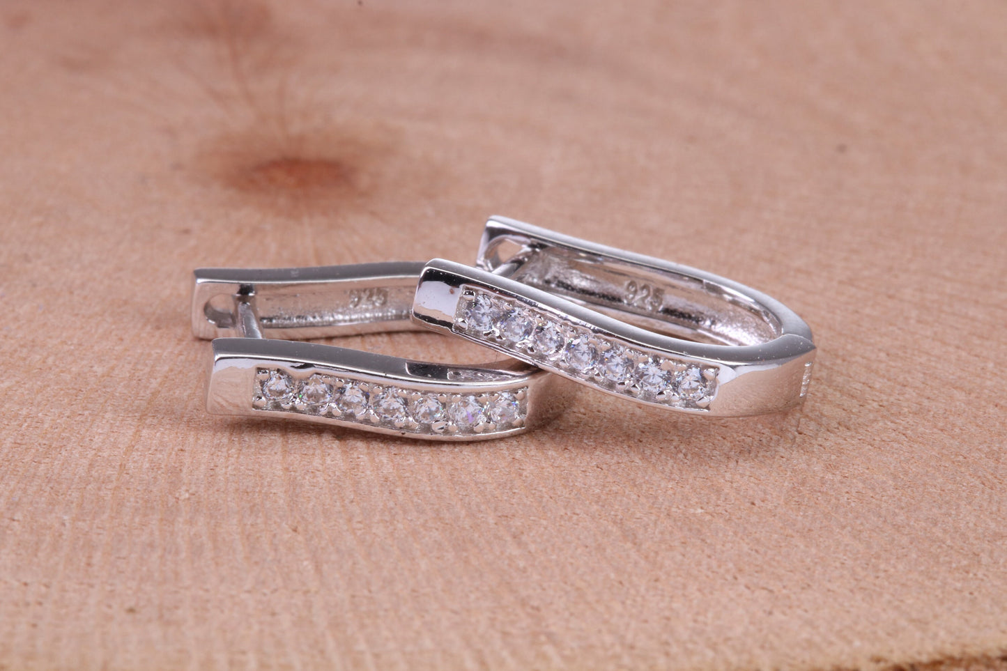 Cubic Zirconia set Hoop Earrings, Very Dressy, Made from Solid 925 Grade Sterling Silver