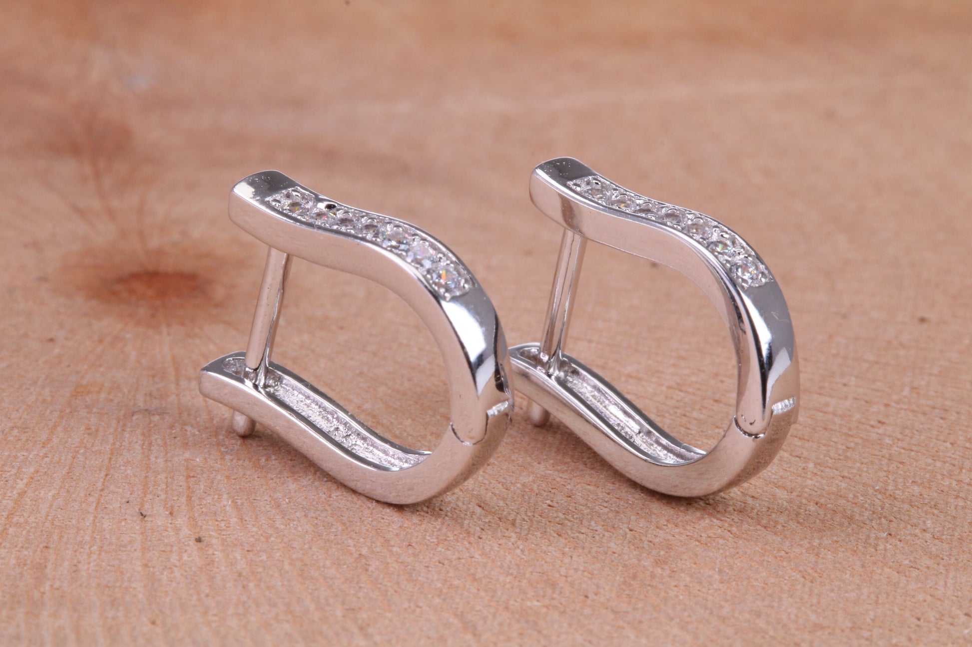 Cubic Zirconia set Hoop Earrings, Very Dressy, Made from Solid 925 Grade Sterling Silver