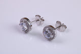 8 mm Round Cluster Cubic Zirconia set Earrings, Very Dressy, Made from Solid 925 Grade Sterling Silver