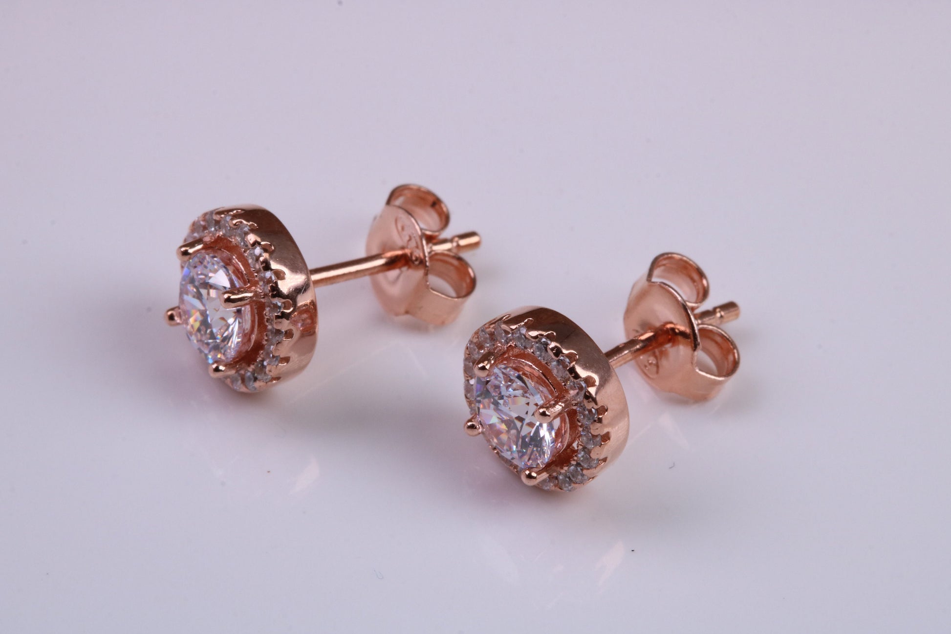 8 mm Round Cluster Cubic Zirconia set Earrings, Very Dressy, Made from Solid 925 Grade Sterling Silver, Rose Gold Plated